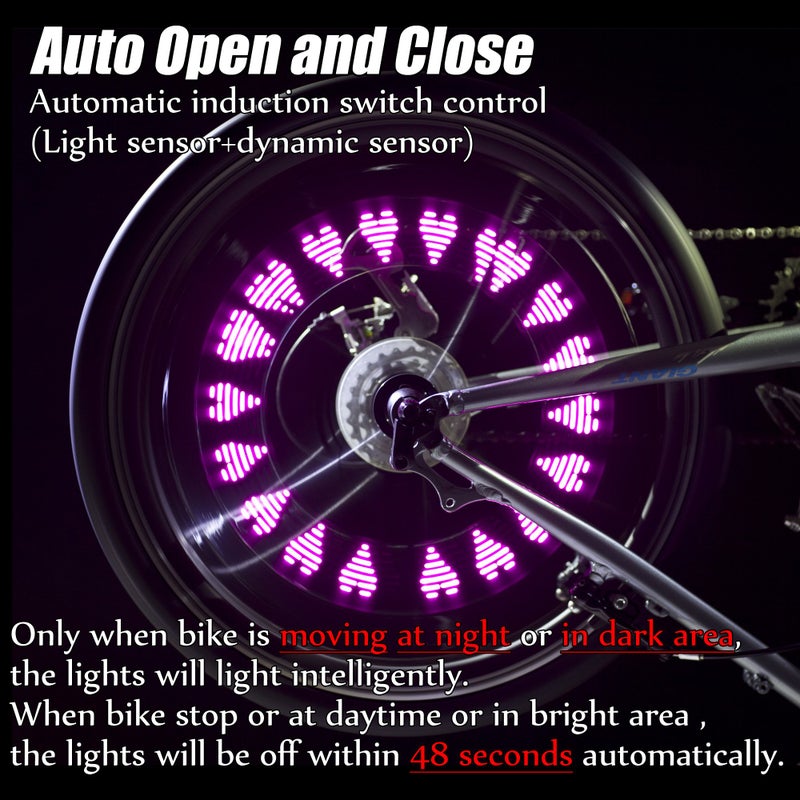 DAWAY A08 Bicycle Wheel Lights - LED Bike Tire Valve Stem Light, 2 Pack, Waterproof Cool Bright Mountain Road Bycicle Accessories, Auto Open and Close, Fun Cycling Gifts, Pink Graphics - Image 3